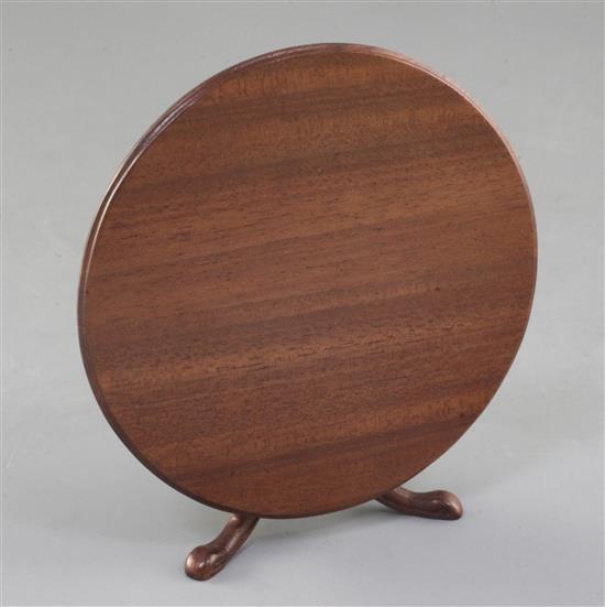 Denis Hillman. A Regency style mahogany miniature circular tilt top breakfast table, top 4in. diameter